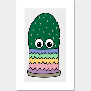 Cute Cactus Design #301: Prickly Pear In Scallop Pot Posters and Art